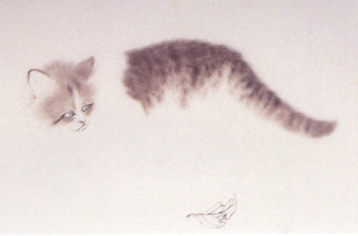 Çin Gongbi resim tekniğiyle bir kedi, adım 1.