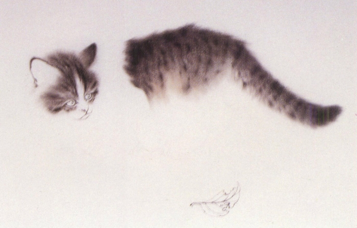 Çin Gongbi resim tekniğiyle bir kedi, adım 2.