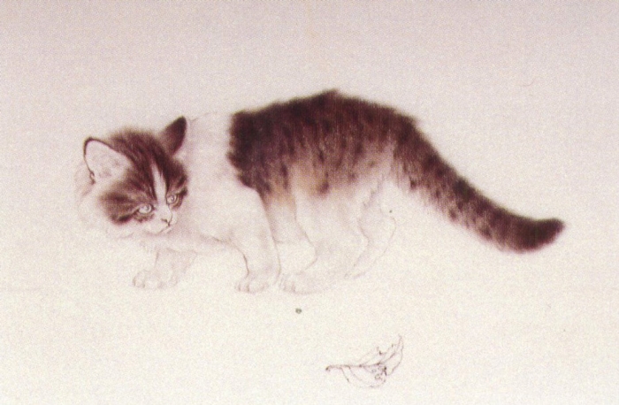 Çin Gongbi resim tekniğiyle bir kedi, adım 3.