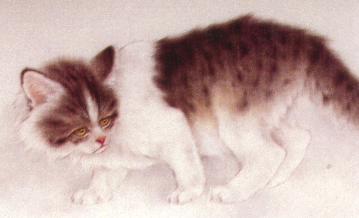 Çin Gongbi resim tekniğiyle bir kedi, adım 4.