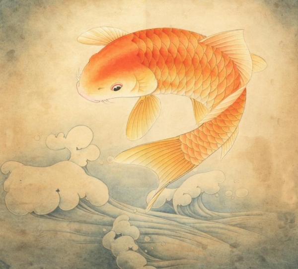 La carpe en peinture chinoise gongbi, étape 4