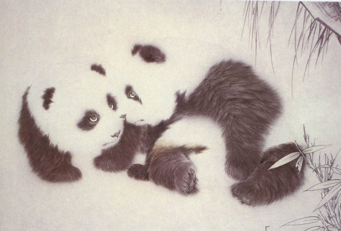 Çin Gongbi resim tekniğiyle panda, adım 2.