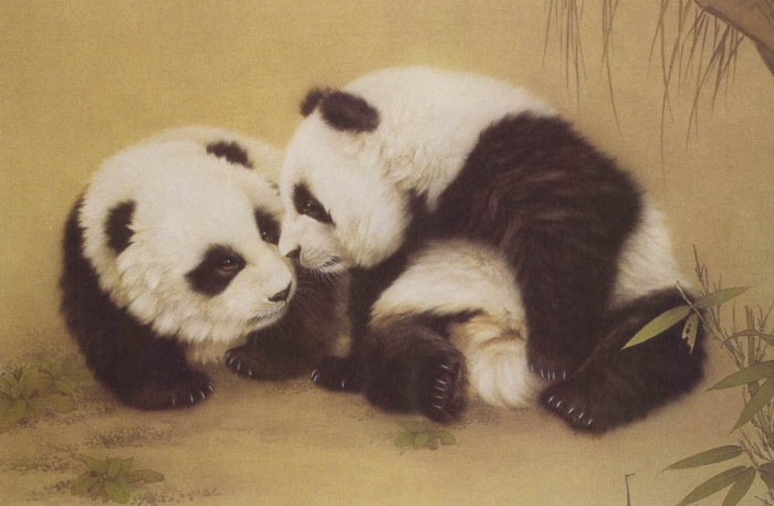 Çin Gongbi resim tekniğiyle panda, adım 4.