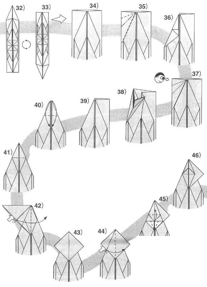 origami de dragon, étape 32 à 46