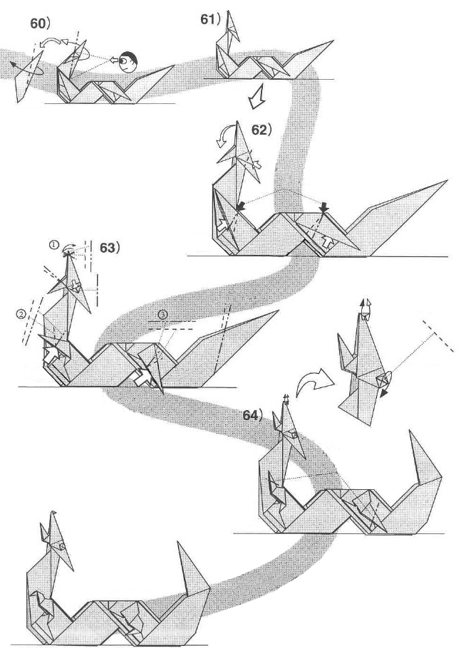 origami de dragon, étape 60 à 65