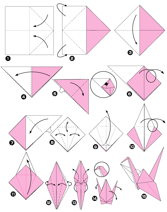 Réalisation de l'origami  de Grue Yin Yang
