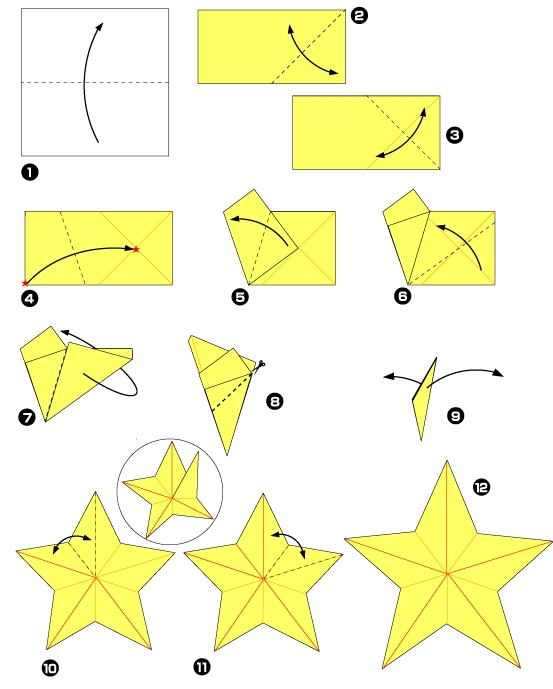 Origami d'étoile à cinq branches