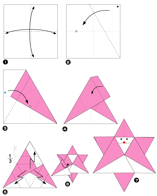 Origami d'étoile père noël