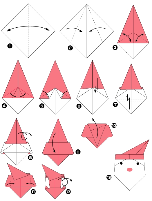 Origami de tête du père noël