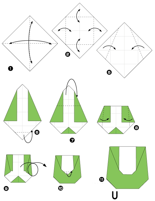 Origami de I love U : la lettre U