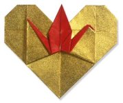 Origami serca z żurawiem