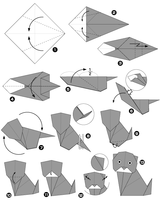 Diagramme d'origami de chat noir