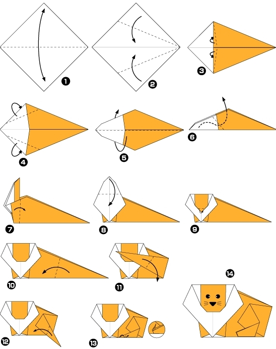 Diagramme d'origami de lion 
