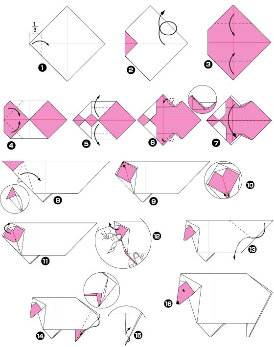 Diagramme d'origami de mouton